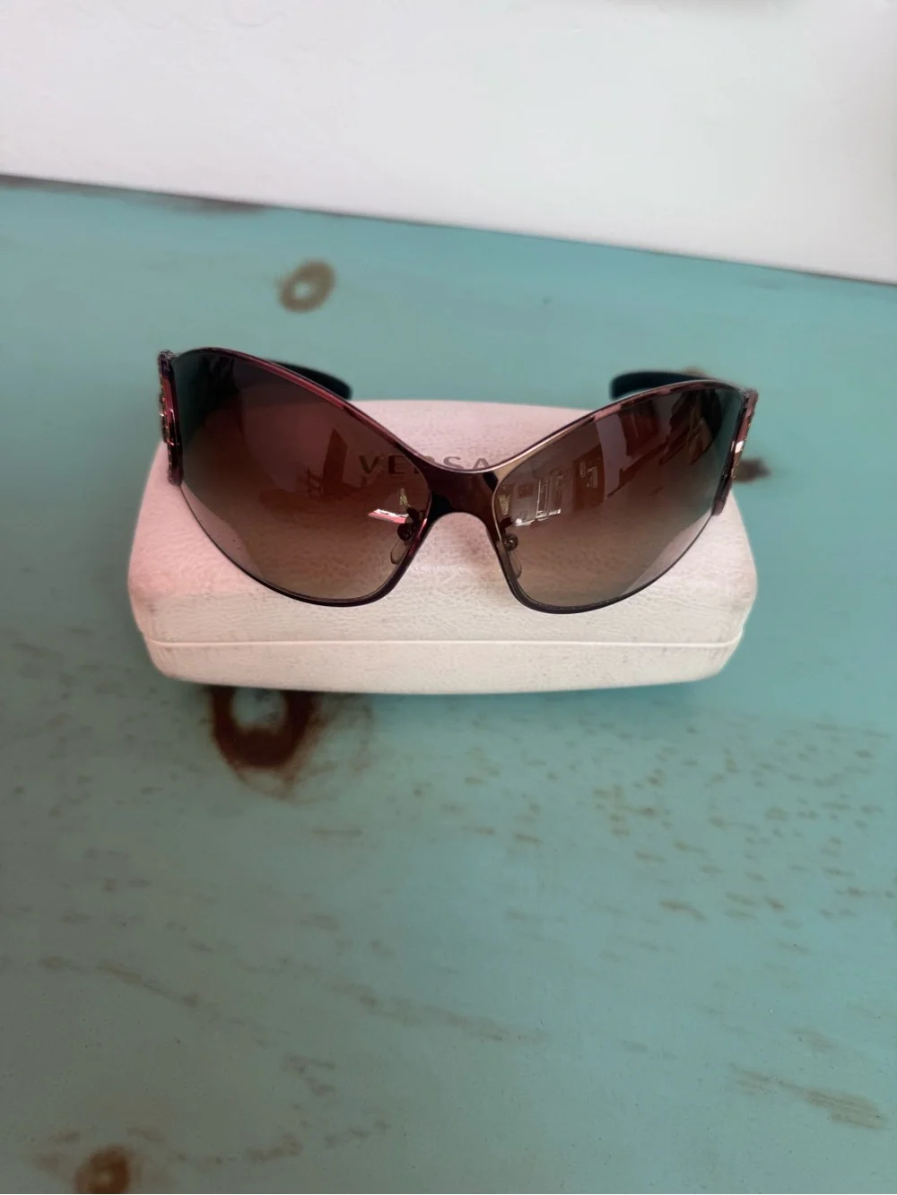 Vintage Versace Metallic Oversized Sunglasses with Brown Lenses